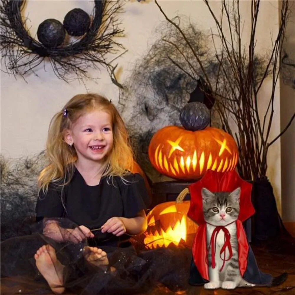 Halloween Pet Cape Costume - Vampire Cloak, Wizard Outfit, Witch Cosplay